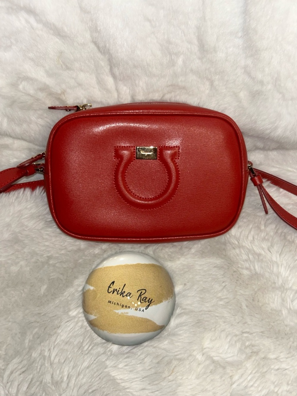 Salvatore Ferragamo Red Leather Crossbody Camera Bag